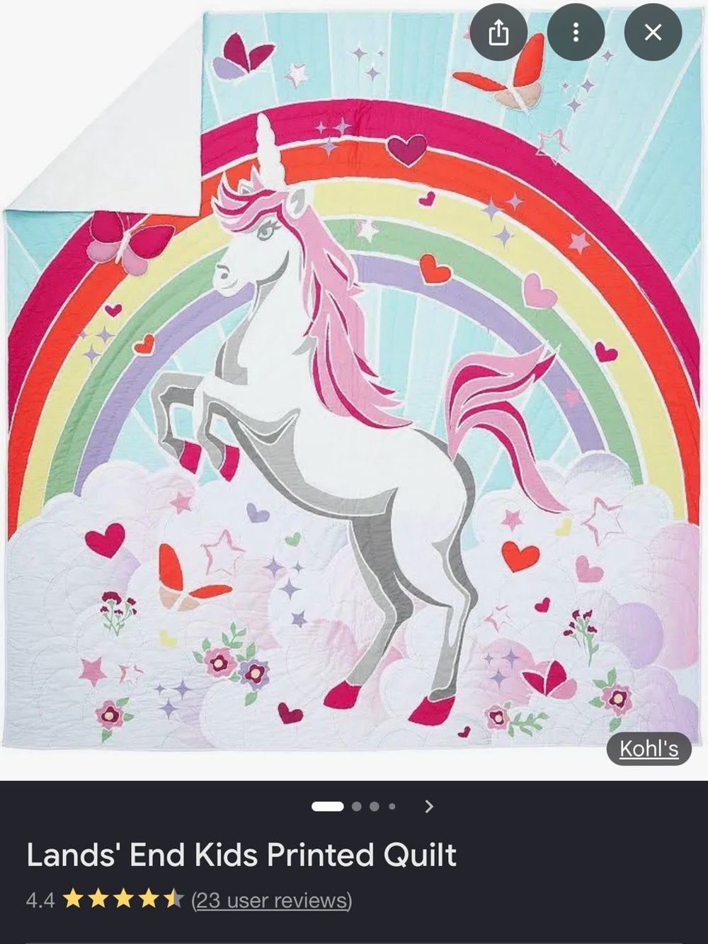 Lands' End Girls Unicorn Rainbow Quilt - Pink, Mint, Red